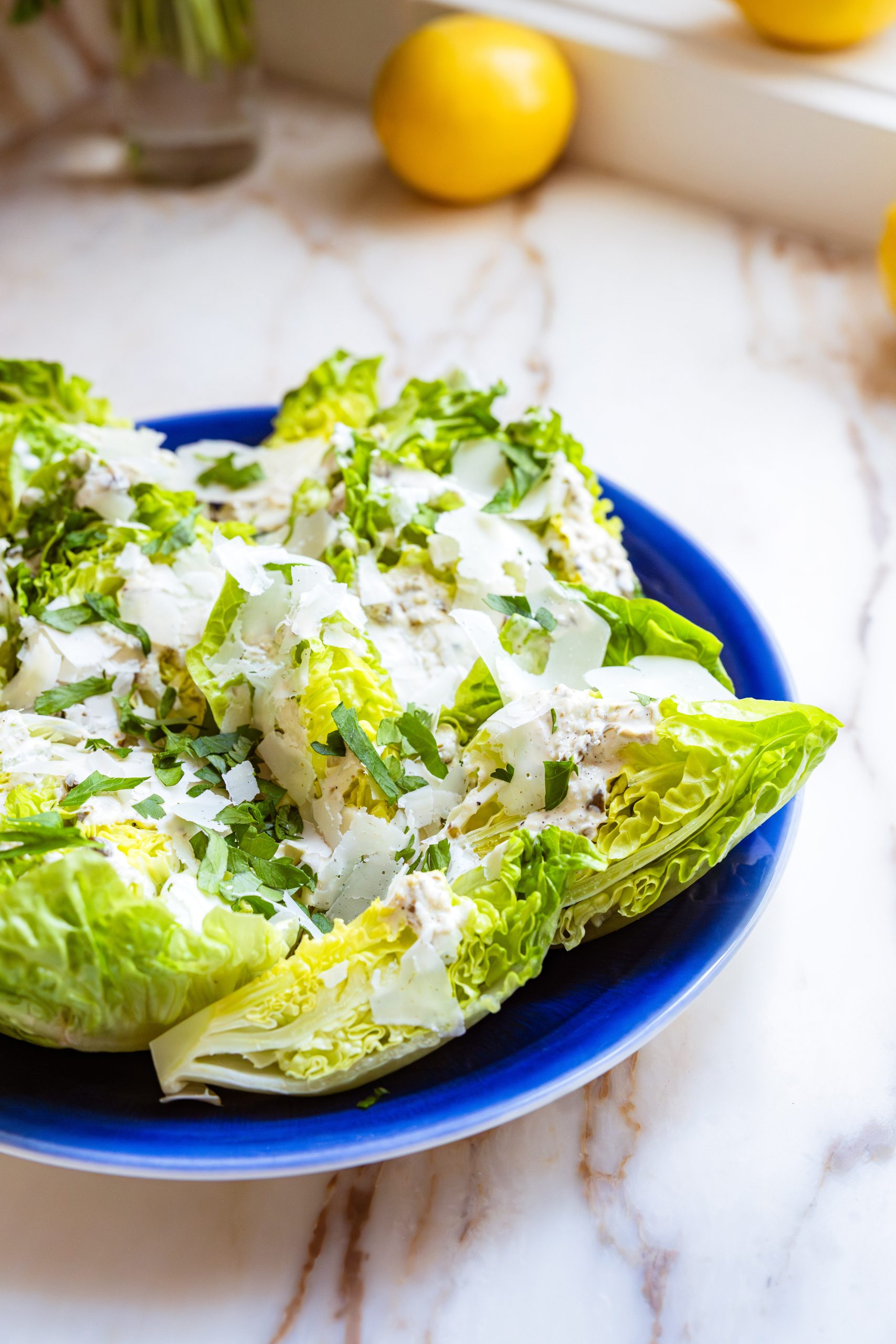 Simple salad with lettuce, parmesan