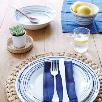 Pacific 16 Piece Dinnerware Set, Blue Lines