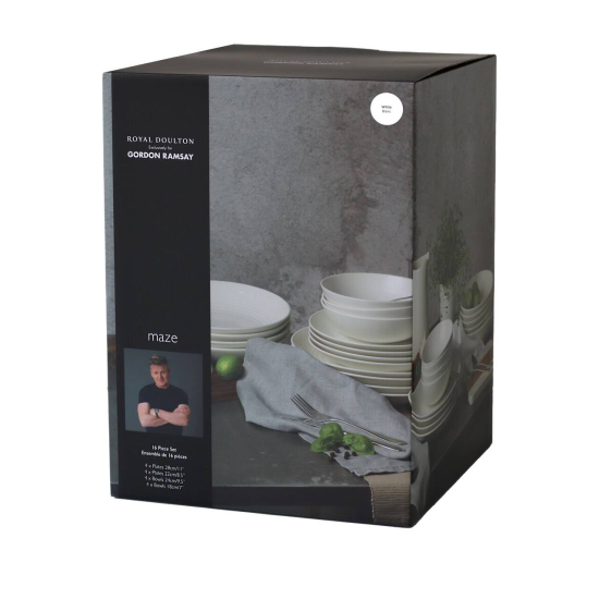 Gordon Ramsay Maze Dinnerware Set White, 16 Piece Set with Pasta Bowls ...