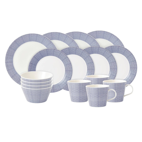 Pacific 16 Piece Dinnerware Set, Blue Dots